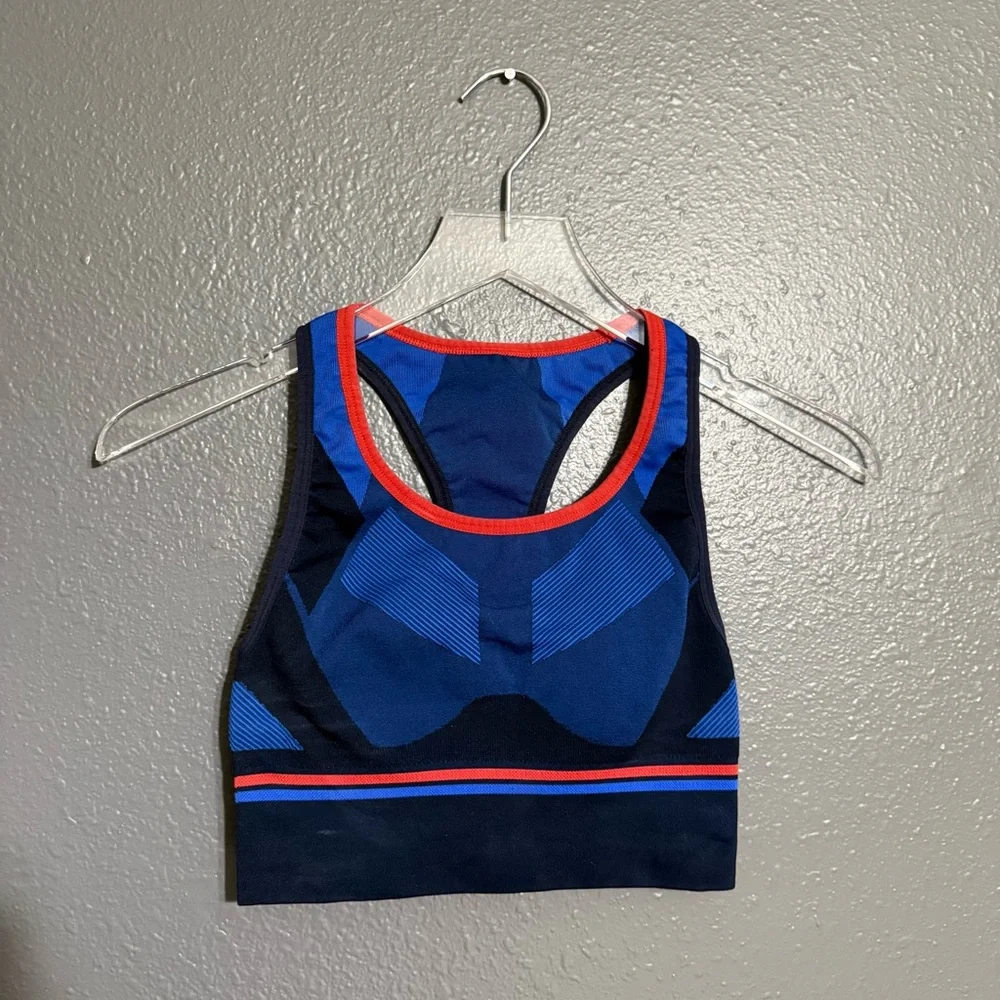 LNDR Seamless Navy Blue Sports Bra with Red Trim - Picture 3 of 7